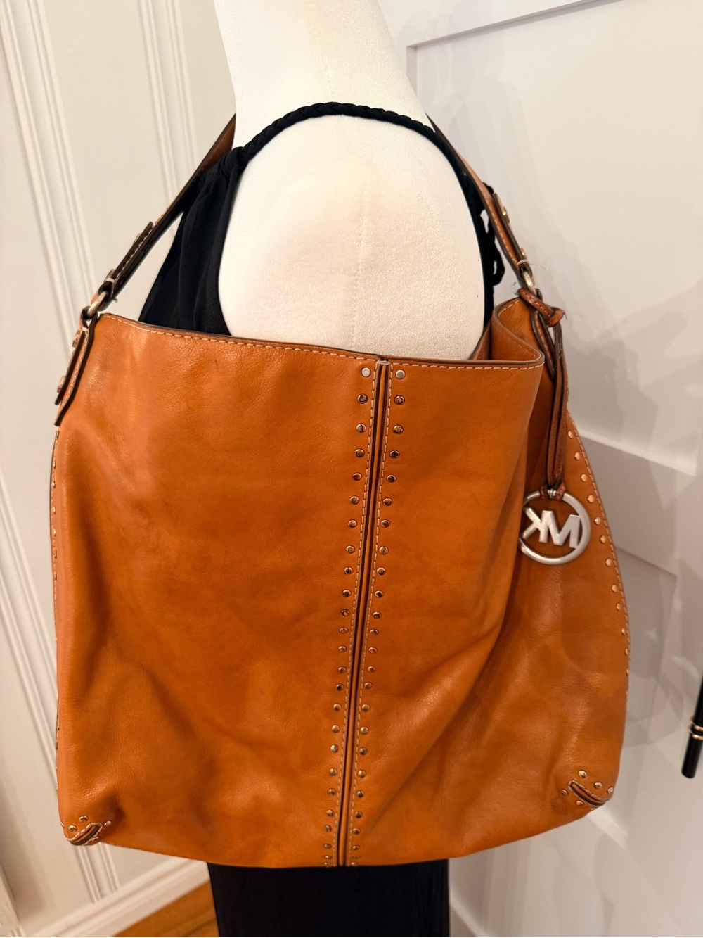 Michael Kors Cognac Leather Studded Shoulder Bag